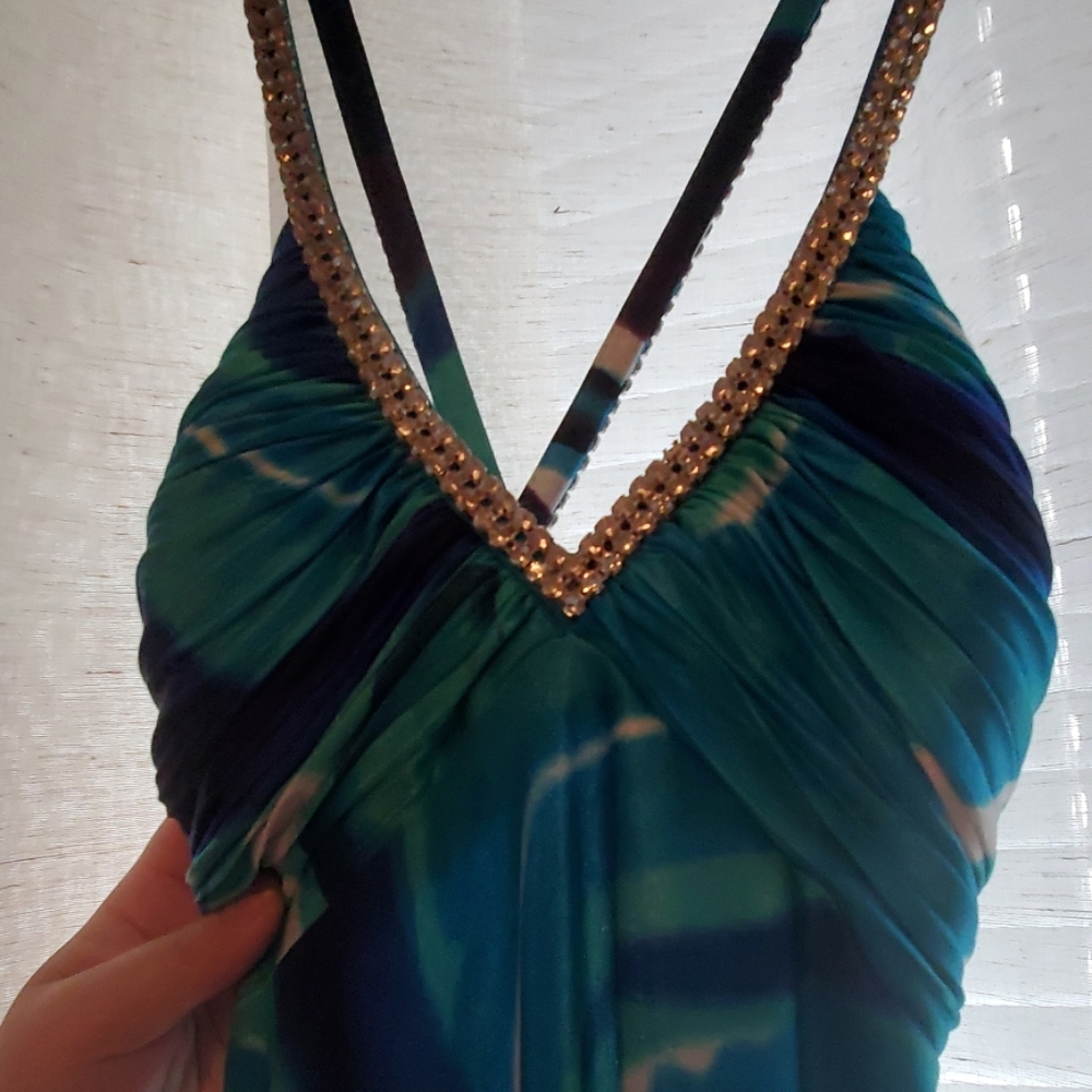 Morgan and Co Teal Multicolor Prom Dress